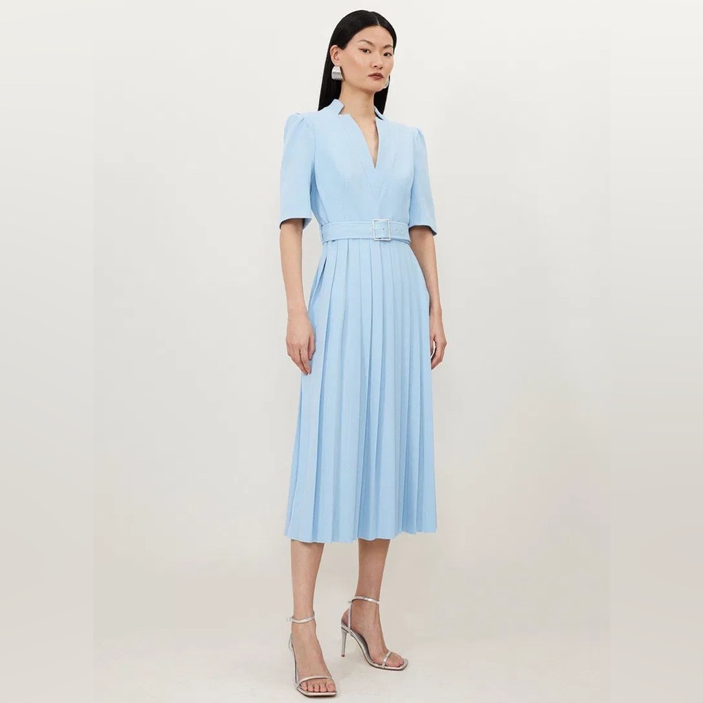 NWT KAREN MILLEN Tall Structured Crepe Forever Pleated Midi Dress. $439
